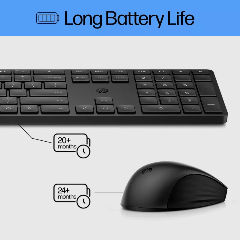 Conjunto de teclado e rato sem fios HP 650 tamanho completo sem fios membrana