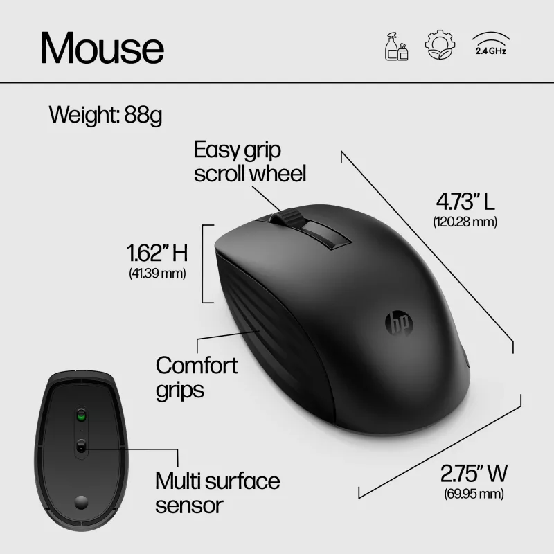 Conjunto de teclado e rato sem fios HP 650 tamanho completo membrana preto