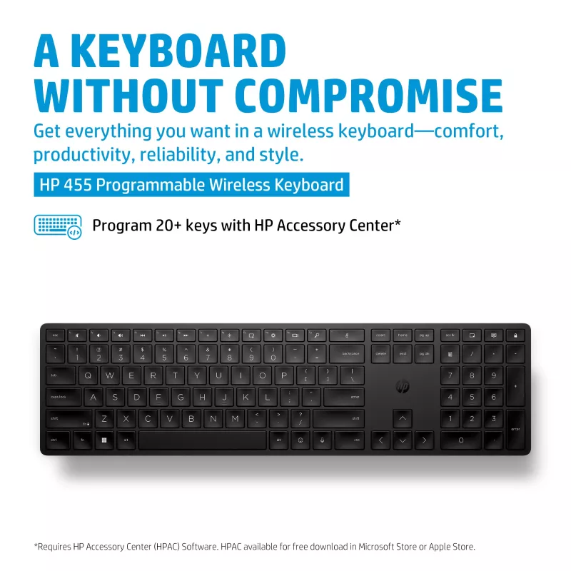 Teclado sem fios programável HP 455 tamanho completo preto
