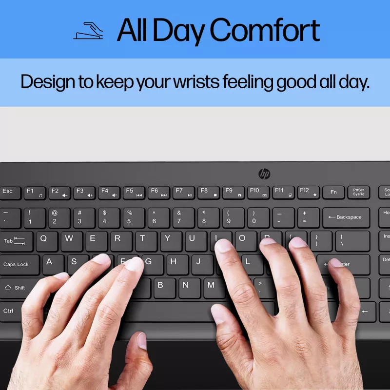 Teclado com fios HP 150 tamanho completo USB preto cabo de 1 m