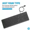Teclado com fios HP 150 tamanho completo USB preto cabo de 1 m