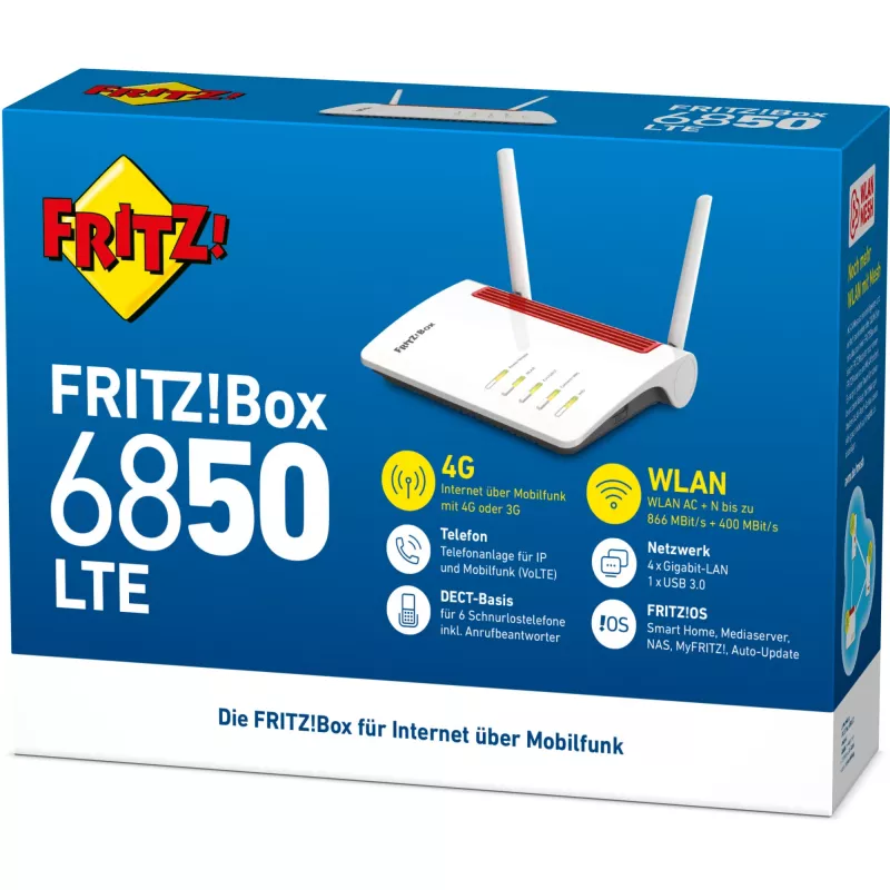 Box FRITZ 6850 LTE Router sem fios Gigabit Ethernet Banda dupla (2,4 GHz / 5 GHz) 4G Branco