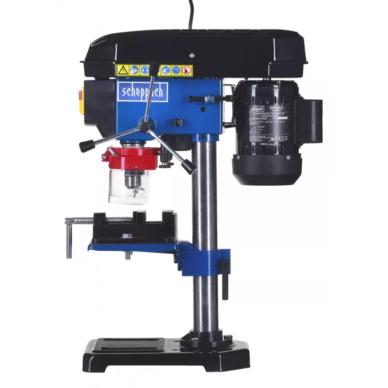 Berbequim de coluna Scheppach DP16VLS 500W, caixa em aço, 230–240V, 2500 rpm, bucha de 13 mm, 600×220×435 mm