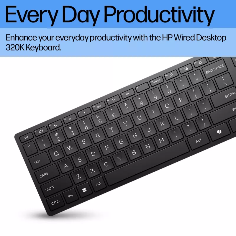 HP Wired Desktop 320K teclado tamanho completo USB membrana preto