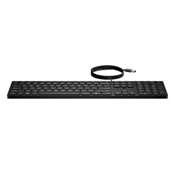 Teclado com fios HP 320K — USB tamanho completo, layout reto, cabo de 1,8 m, preto