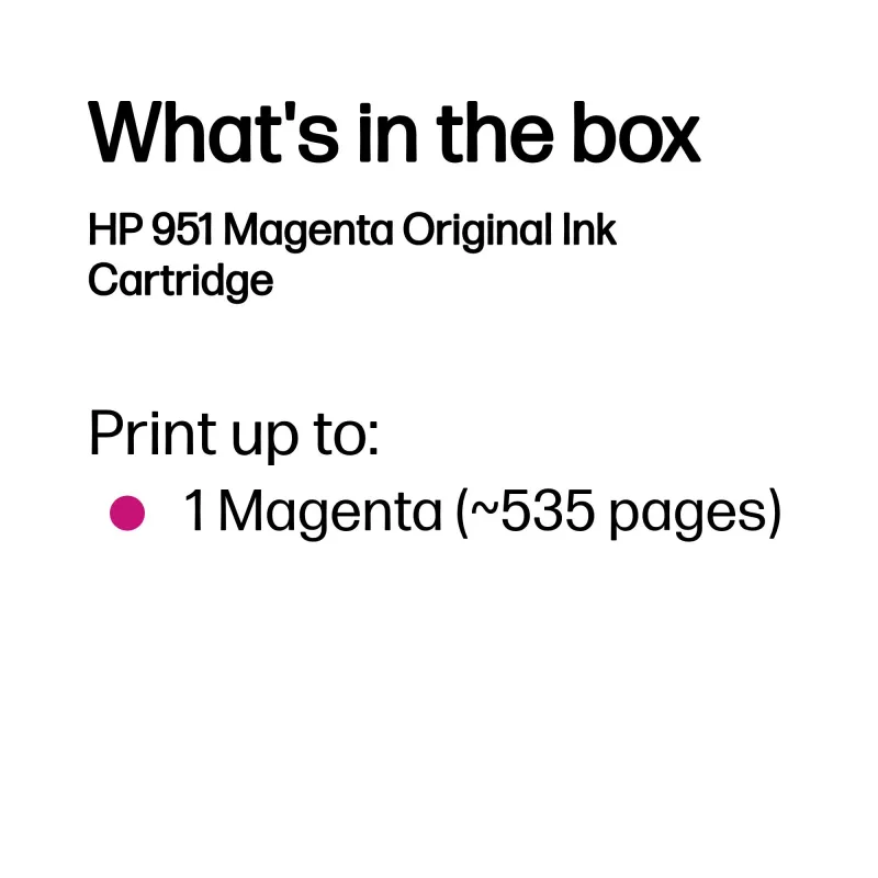 HP 951 Tinteiro original magenta – tinta pigmentada, capacidade standard, 8 ml, 535 páginas