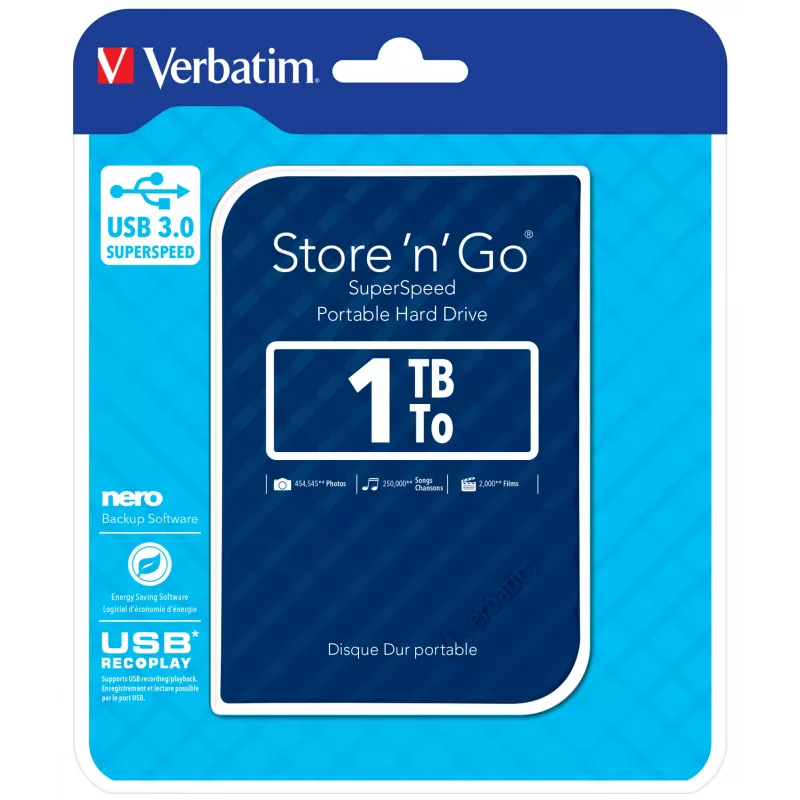 Disco rígido Verbatim Store 'n' Go USB 3.0 1TB Azul, 1 TB, 2,5