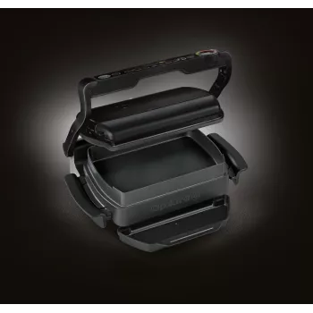 Grelhador de contacto Tefal GC7148 — 2000 W, caixa em aço inoxidável, retangular, termostato ajustável, superfície de grelhar, 365×365×175 mm