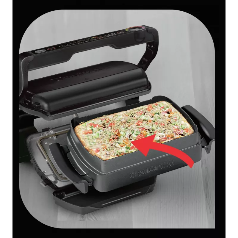 Grelhador de contacto Tefal GC7148 — 2000 W, caixa em aço inoxidável, retangular, termostato ajustável, superfície de grelhar, 365×365×175 mm