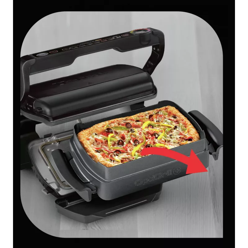 Grelhador de contacto Tefal GC7148 — 2000 W, caixa em aço inoxidável, retangular, termostato ajustável, superfície de grelhar, 365×365×175 mm