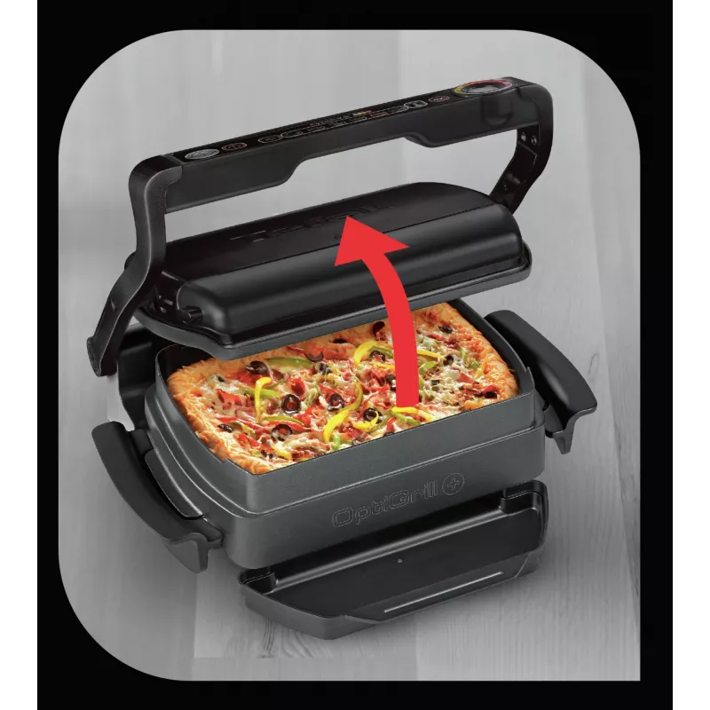 Grelhador de contacto Tefal GC7148 — 2000 W, caixa em aço inoxidável, retangular, termostato ajustável, superfície de grelhar, 365×365×175 mm