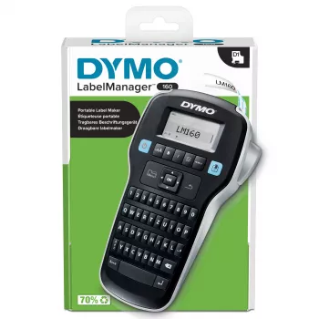 DYMO LabelManager ™ 160 QWERTZ, QWERTZ, D1, transferência térmica, 180 x 180 DPI, 12 mm/s, Preto, Prateado
