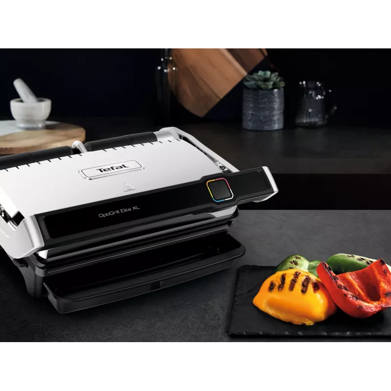 Grelhador de contacto Tefal OptiGrill Elite XL GC760D — aço inoxidável, 800 cm² de superfície de grelhador, 2200 W