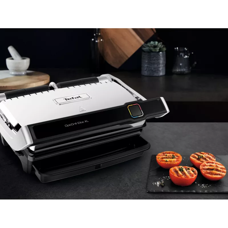 Grelhador de contacto Tefal OptiGrill Elite XL GC760D — aço inoxidável, 800 cm² de superfície de grelhador, 2200 W