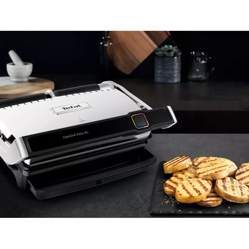 Grelhador de contacto Tefal OptiGrill Elite XL GC760D — aço inoxidável, 800 cm² de superfície de grelhador, 2200 W