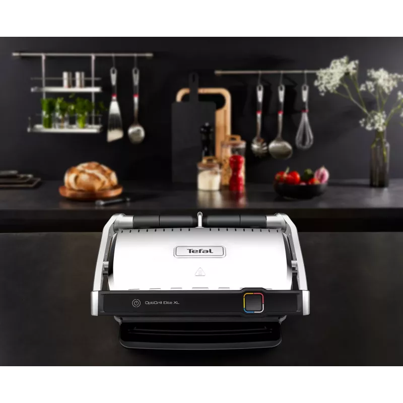 Grelhador de contacto Tefal OptiGrill Elite XL GC760D — aço inoxidável, 800 cm² de superfície de grelhador, 2200 W