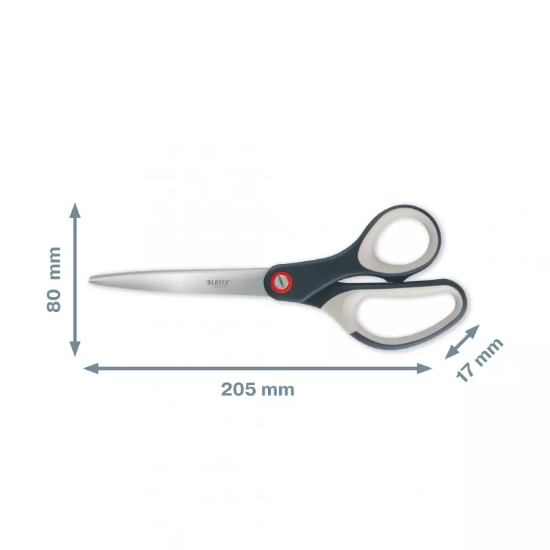 Tesoura de escritório Leitz Cosy Titanium 205 mm, adulto, corte reto, individual, cinzento, aço inoxidável, tesoura de escritório
