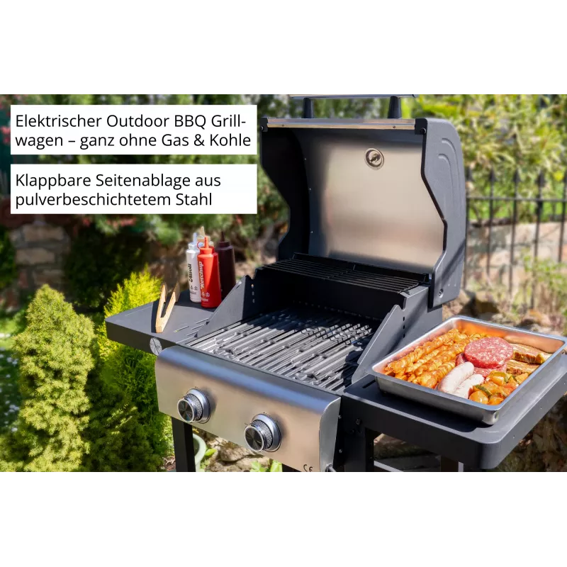 Carrinho de grelhador Unold 58595 Barbecue BUDDY Cart elétrico preto, aço inoxidável 2600 W