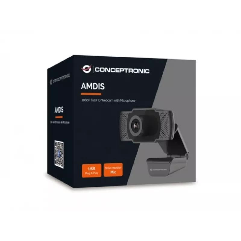 Webcam Conceptronic AMDIS 1080P Full HD com microfone, 2 MP, 1920 x 1080 píxeis, Full HD, 30 fps, 1280x720@30fps, 1920x1080@30fps, M-JPEG, YUV