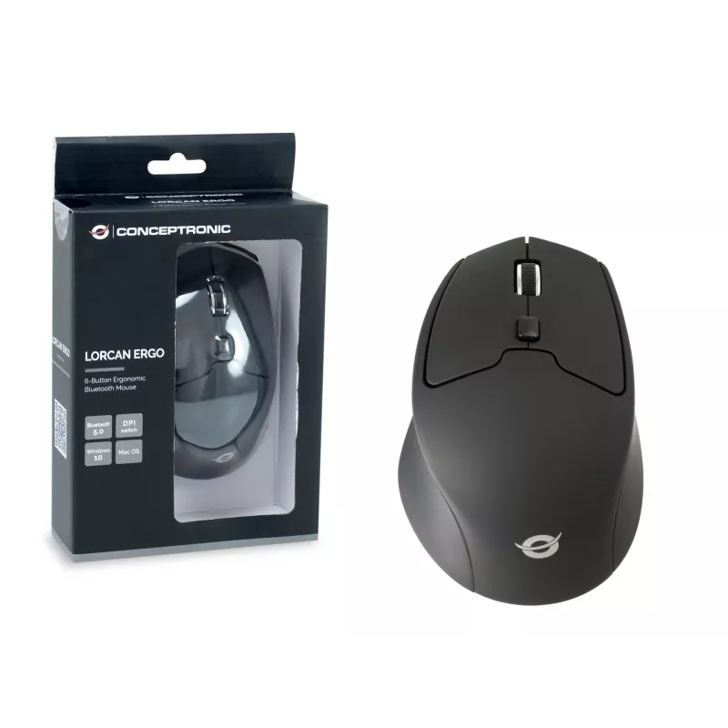 Rato ergonómico Conceptronic LORCAN02B escritório destro Bluetooth ótico 1600 DPI