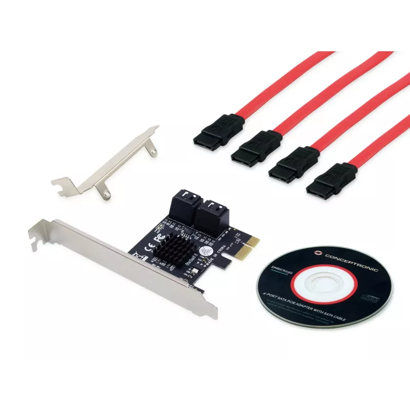 Adaptador SATA PCIe Conceptronic EMRICK 4 portas com cabos SATA