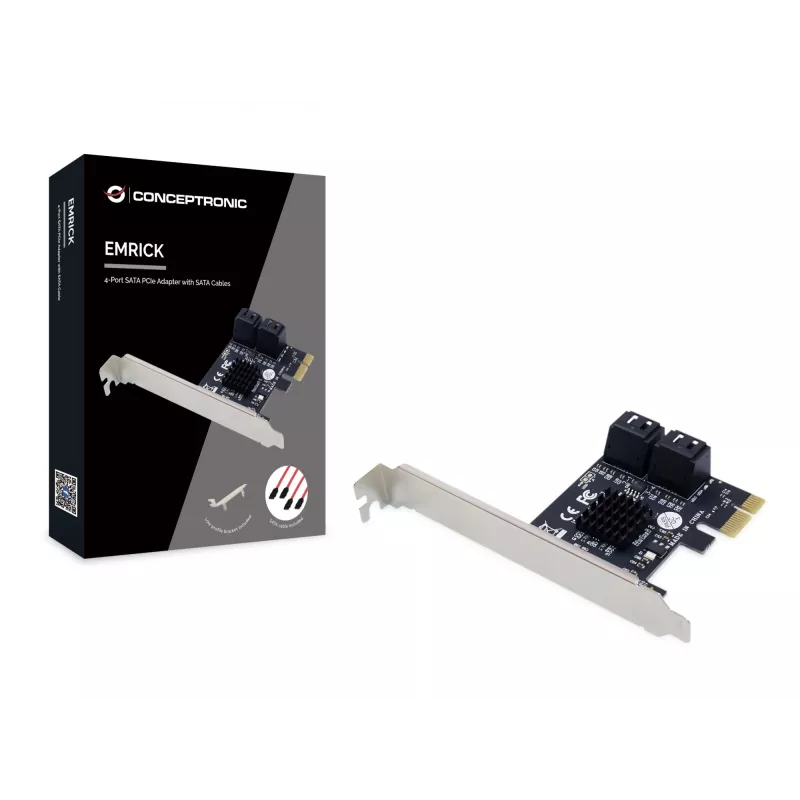 Adaptador SATA PCIe Conceptronic EMRICK 4 portas com cabos SATA