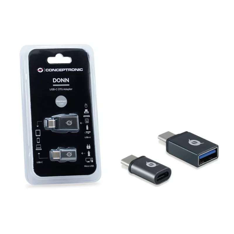 Adaptador OTG Conceptronic DONN04G USB-C para USB A/MicroB pack de 2, 10 Gbps (C-A), 480 Mbps (C-MicroUSB)