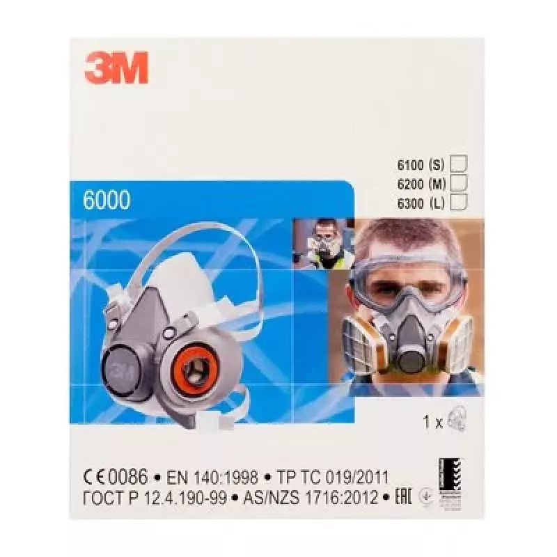 Máscara de proteção respiratória 3M série 6000 L, meia-máscara reutilizável, tamanho L, cinzento