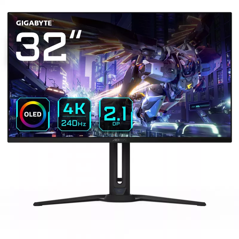 Monitor gaming OLED GIGABYTE AORUS FO32U2P 32” - 3840 x 2160 (UHD), 240 Hz, 0,03 ms, 250 cd/m², KVM, FreeSync Premium Pro, DisplayHDR True Black 400, DisplayPort 2.1