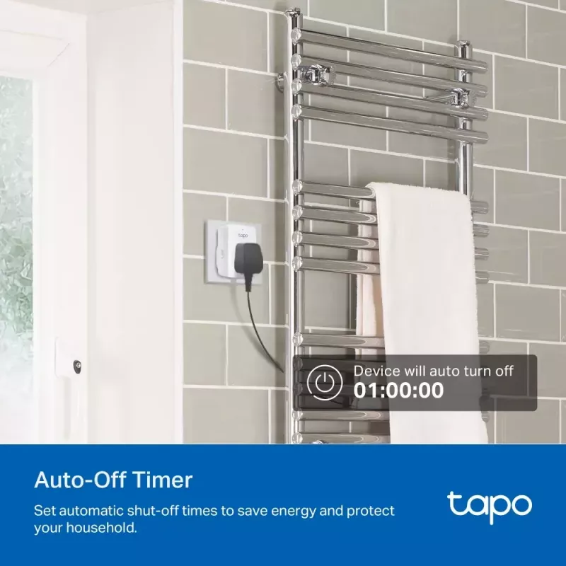 Tomada inteligente TP‑Link Tapo Mini P110M — tomada inteligente Wi‑Fi/Bluetooth para interiores, 16 A, 100–240 V, 3680 W, branco