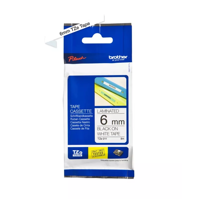 Fita de etiquetagem Brother TZe-211 preto sobre branco