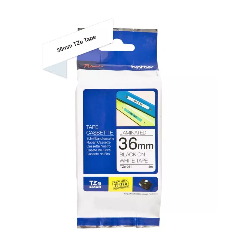 Brother TZe261 - fita laminada - preto sobre branco - rolo (3,6 cm) - 1 rolo(s) (TZE261)