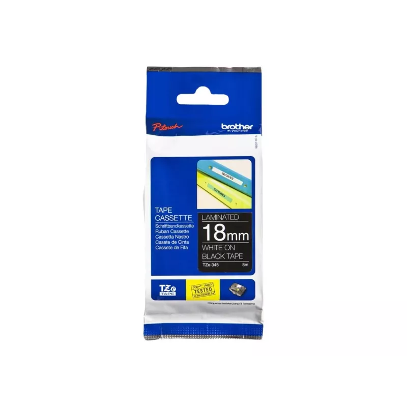 Fita de laminagem Brother TZe345 18mm branco sobre preto
