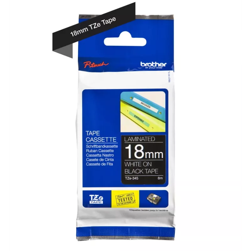 Fita de laminagem Brother TZe345 18mm branco sobre preto