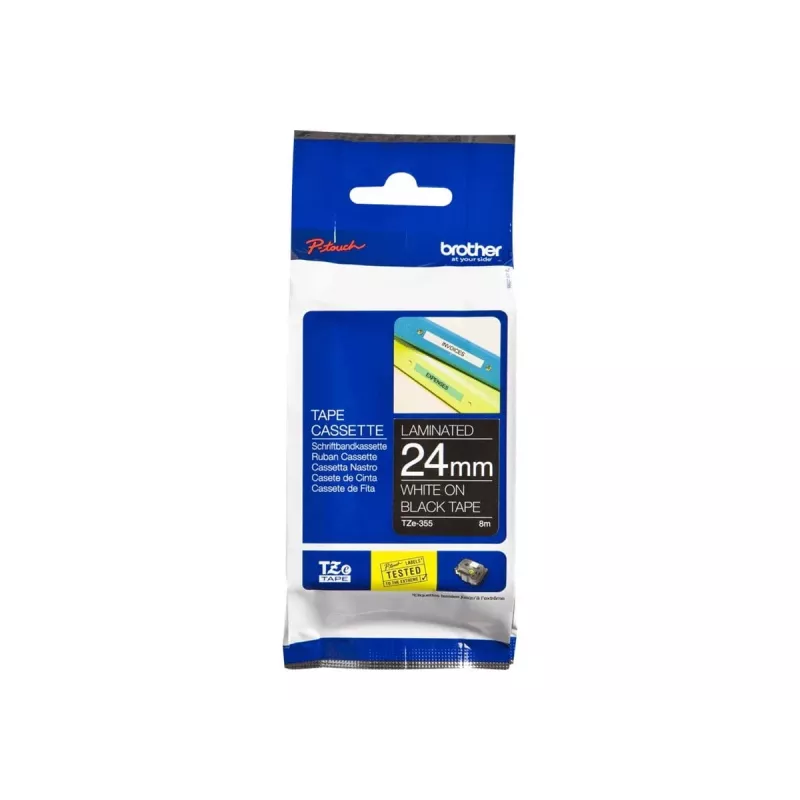 Fita de etiquetagem Brother TZe355 24mm branco sobre preto