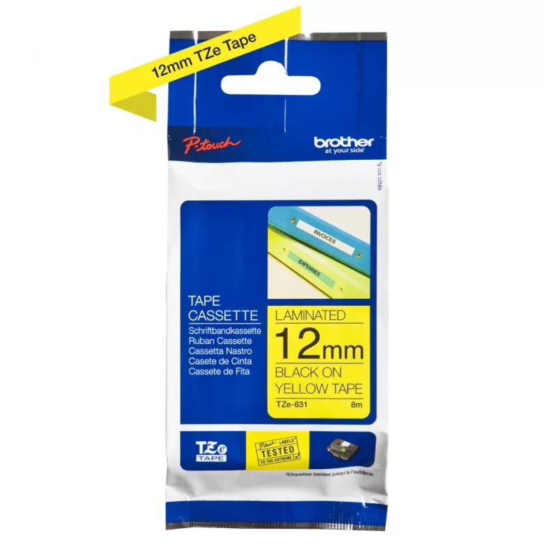Fita de etiquetagem Brother TZe-631 (TZe) 12 mm x 8 m, preto sobre amarelo