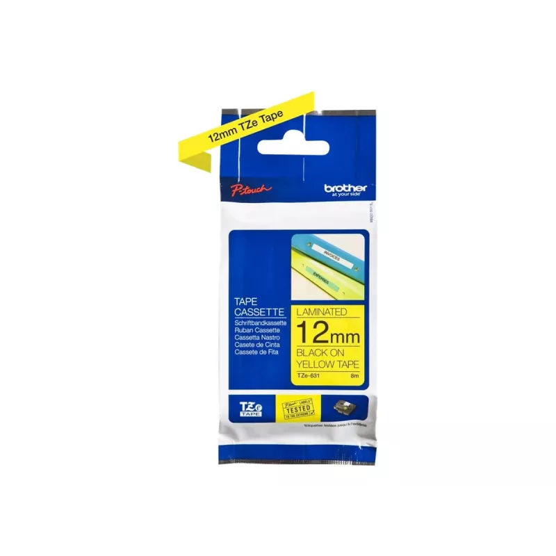 Fita de etiquetagem Brother TZe-631 (TZe) 12 mm x 8 m, preto sobre amarelo