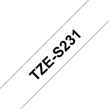 Fita adesiva Brother TZeS231 preto sobre branco 1,2 cm 8 m