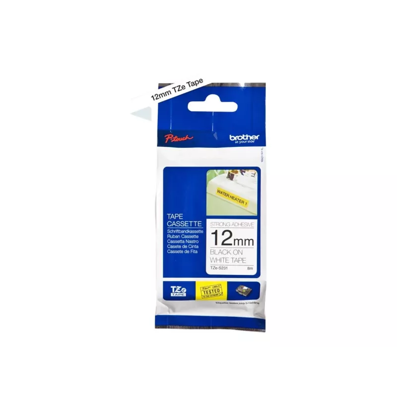 Fita adesiva Brother TZeS231 preto sobre branco 1,2 cm 8 m