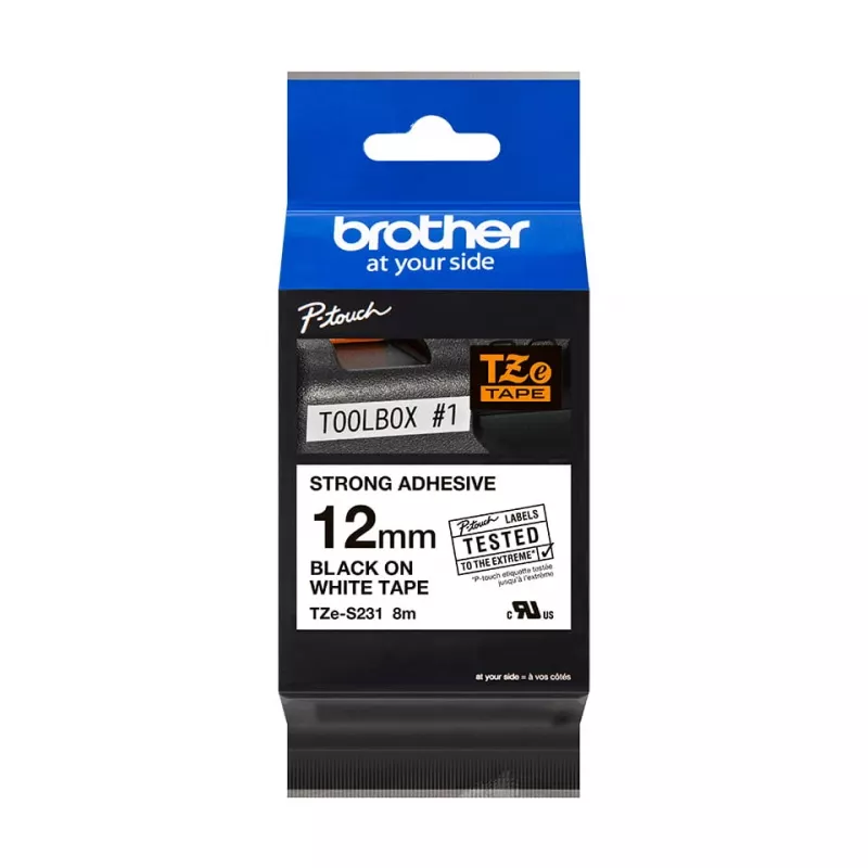 Fita adesiva Brother TZeS231 preto sobre branco 1,2 cm 8 m