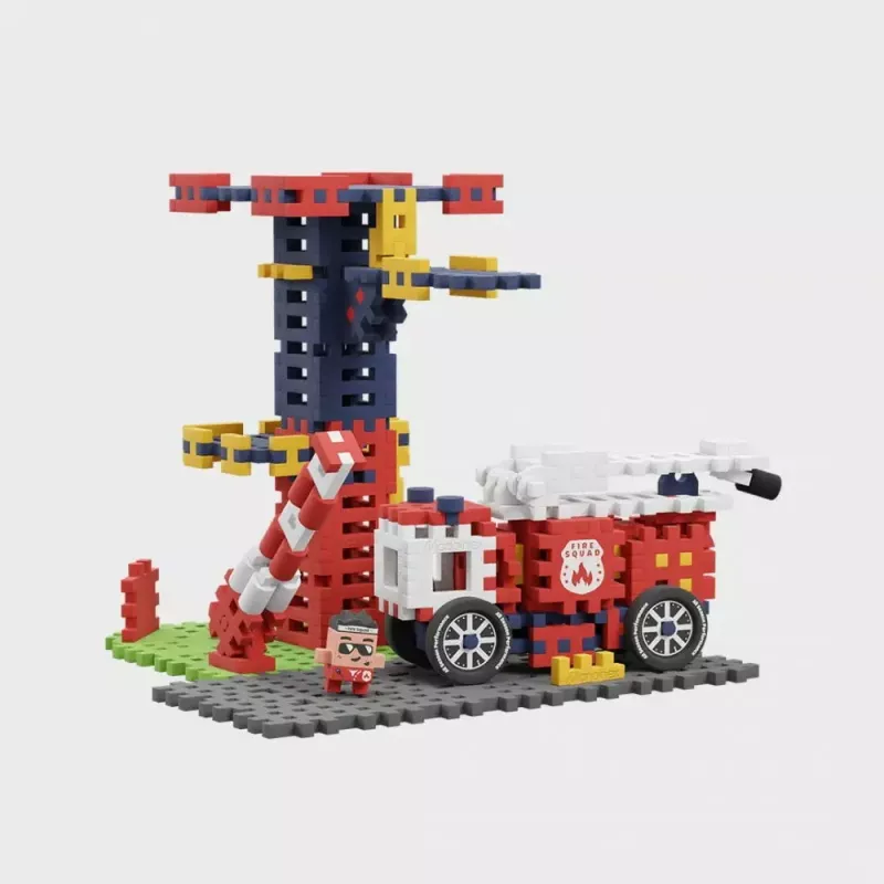 Conjunto de construção Marioinex Waffle Blocks posto de bombeiros 280 peças, modelo 906279