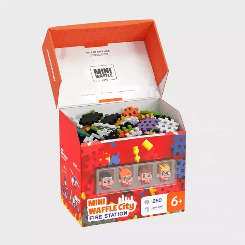 Conjunto de construção Marioinex Waffle Blocks posto de bombeiros 280 peças, modelo 906279