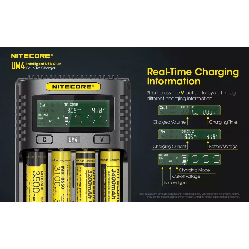 Nitecore UM4 carregador pilha doméstica DC fosfato de ferro-lítio iões de lítio níquel-cádmio