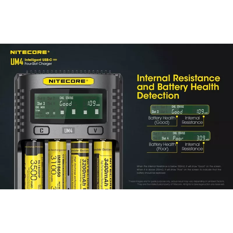 Nitecore UM4 carregador pilha doméstica DC fosfato de ferro-lítio iões de lítio níquel-cádmio
