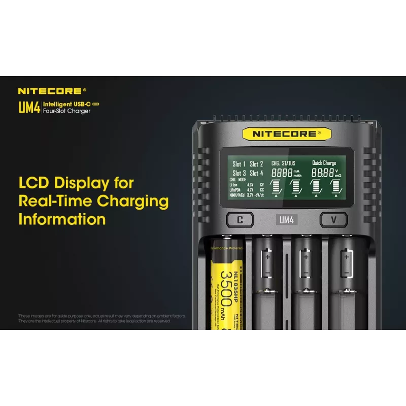 Nitecore UM4 carregador pilha doméstica DC fosfato de ferro-lítio iões de lítio níquel-cádmio