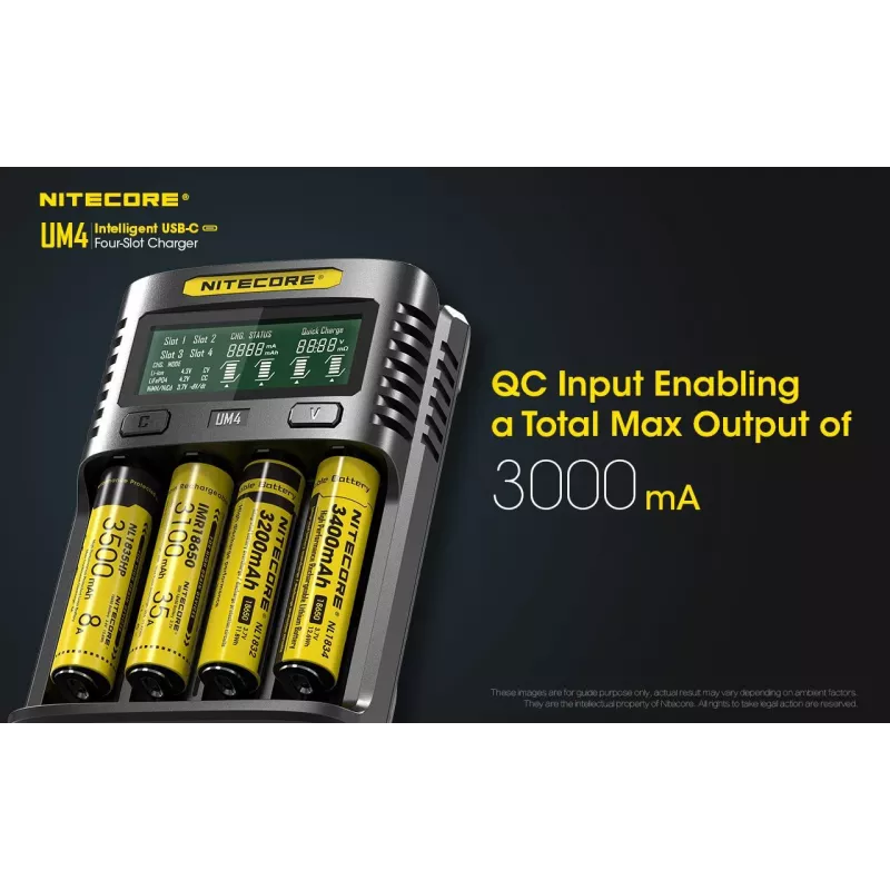 Nitecore UM4 carregador pilha doméstica DC fosfato de ferro-lítio iões de lítio níquel-cádmio