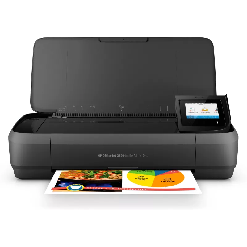 Impressora multifunções móvel HP Officejet 250 All-in-One jato de tinta cor A4 8 páginas/min. copiar 10 páginas/min. imprimir 50 folhas USB Wi-Fi