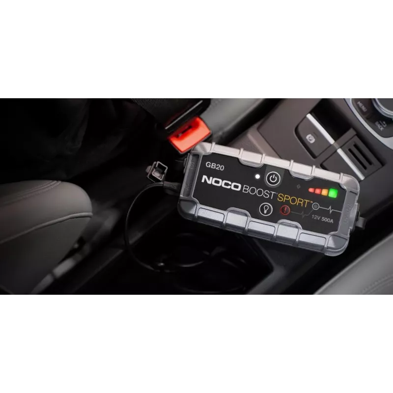 Aparelho de arranque NOCO GB20 500A iões de lítio, 24Wh, IP65, 1x USB 5V/2.1A, lanterna integrada, para motores a gasolina até 4L