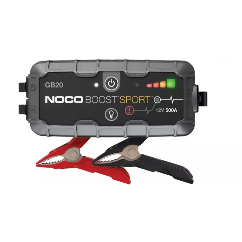 Aparelho de arranque NOCO GB20 500A iões de lítio, 24Wh, IP65, 1x USB 5V/2.1A, lanterna integrada, para motores a gasolina até 4L