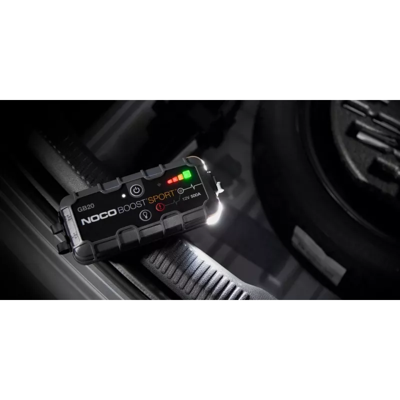 Aparelho de arranque NOCO GB20 500A iões de lítio, 24Wh, IP65, 1x USB 5V/2.1A, lanterna integrada, para motores a gasolina até 4L